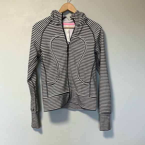 lululemon athletica Jackets & Blazers - Lululemon Black and White Striped Scuba Hoodie Jacket